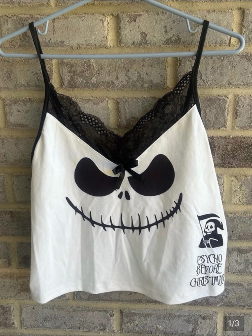 Psycho Before Christmas Black & White Lace Cami